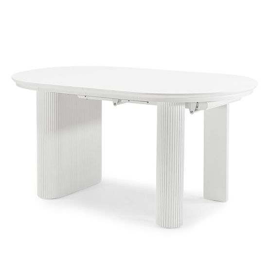Ausziehbarer Tisch Audrey 160-240 cm, oval, weiß, mit Rillen, abgerundete Formen
