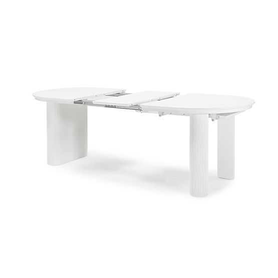 Ausziehbarer Tisch Audrey 160-240 cm, oval, weiß, mit Rillen, abgerundete Formen