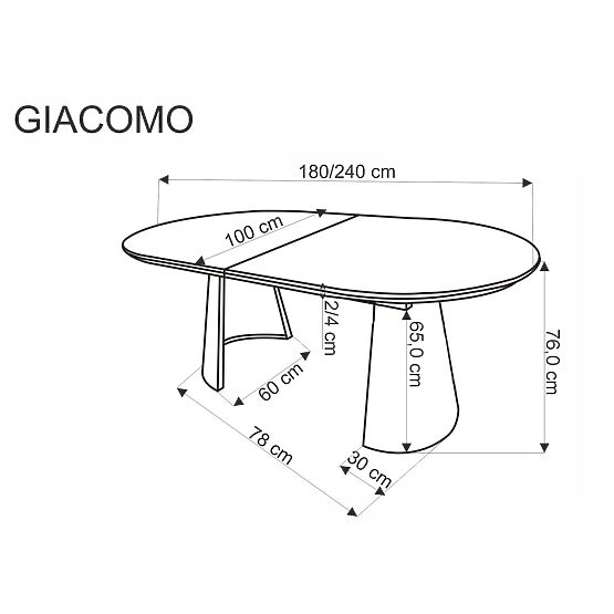 Ausziehbarer Tisch GIACOMO, Platte - natur, Beine - schwarz (2p=1 Stk)