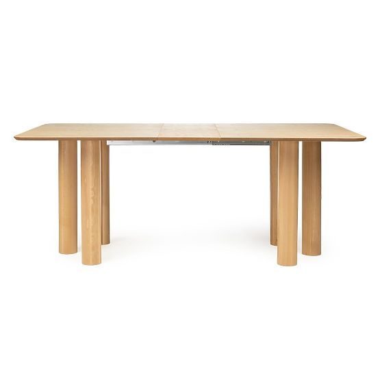 Ausziehbarer Tisch Loa 140-200 cm, Eichenfurnier, natur, Buchenholz, abgerundet