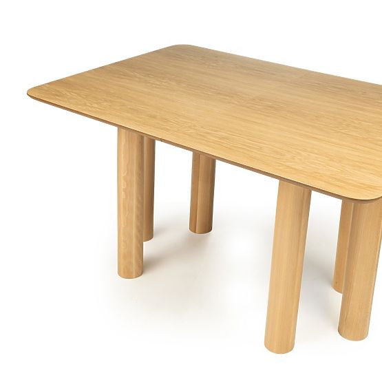 Ausziehbarer Tisch Loa 140-200 cm, Eichenfurnier, natur, Buchenholz, abgerundet