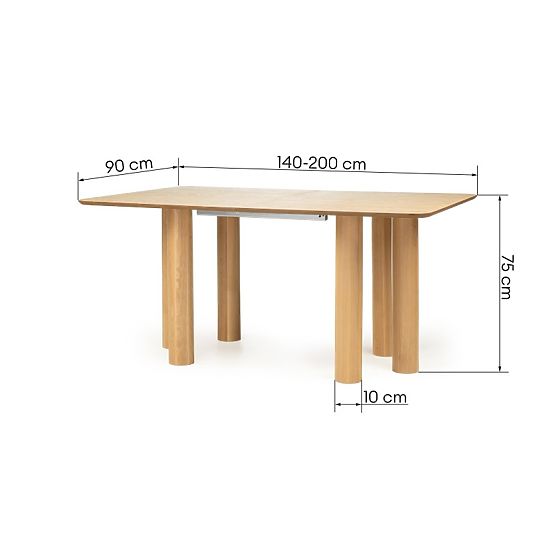 Ausziehbarer Tisch Loa 140-200 cm, Eichenfurnier, natur, Buchenholz, abgerundet