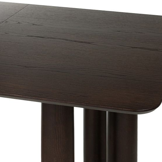 Ausziehbarer Tisch Loa 140-200 cm, Eichenfurnier, Nussbaum, Buchenholz, abgerundet