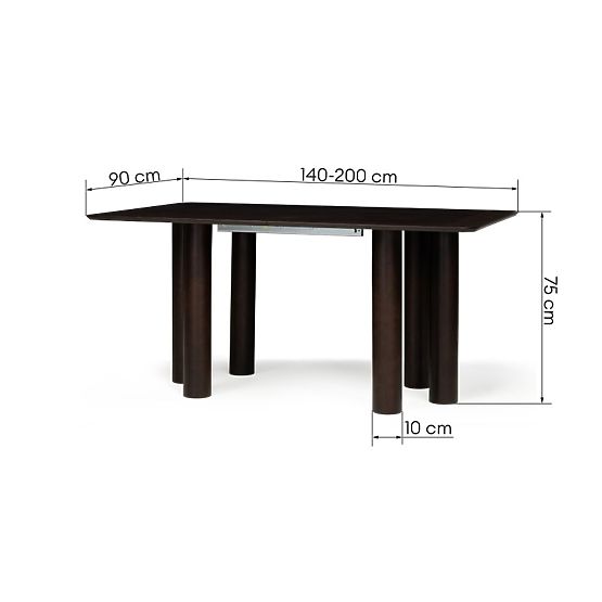 Ausziehbarer Tisch Loa 140-200 cm, Eichenfurnier, Nussbaum, Buchenholz, abgerundet