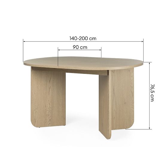 Ausziehbarer Tisch Mou 140-200 cm, Eiche Cremona Torro, ovale Platte