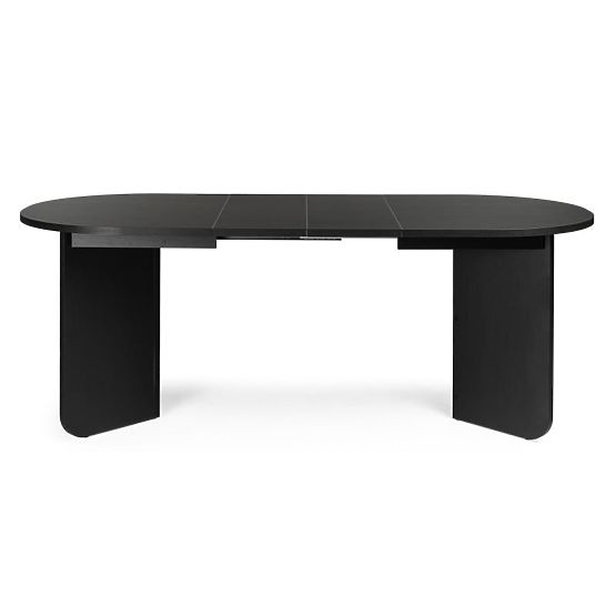 Ausziehbarer Tisch Mou 140-200 cm, schwarz mit Holzstruktur, ovale Platte