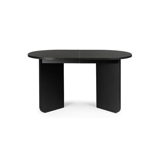Ausziehbarer Tisch Mou 140-200 cm, schwarz mit Holzstruktur, ovale Platte