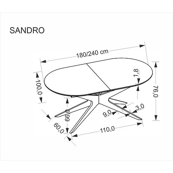 Ausziehbarer Tisch SANDRO, schwarz (2p=1 Stk)