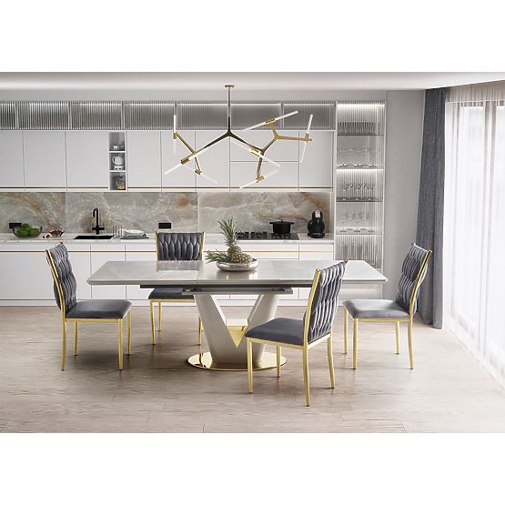 Ausziehbarer Tisch VALENTINO hellgrau/gold