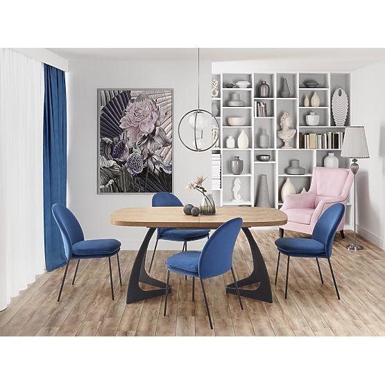 Ausziehbarer Tisch VELDON, Tischplatte - Natur-Eiche, Beine - Schwarz (2p=1 Stk.)