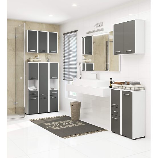 BADEZIMMERREGAL FIN SÄULE 30 2D 140cm WEISS / GRAU