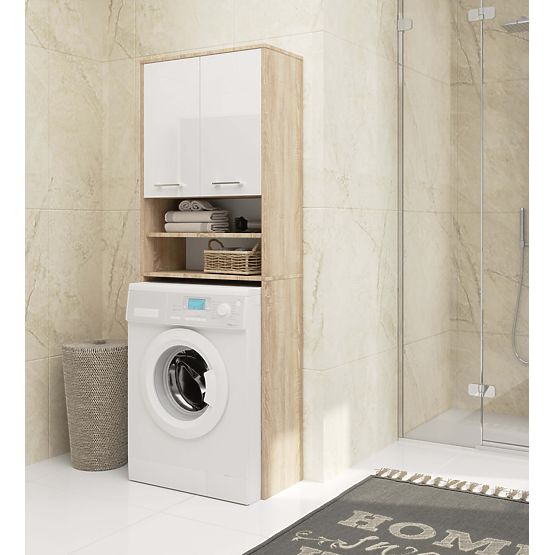 BADEZIMMERREGAL FIN ÜBER DER WASCHMASCHINE EICHE SONOMA / WEISS HOCHGLANZ