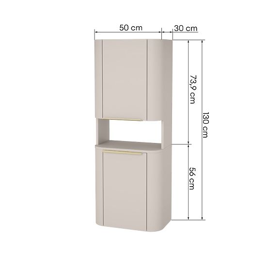 Badezimmerschrank, Bassa-Säule in Kaschmir, goldene Griffe, abgerundet