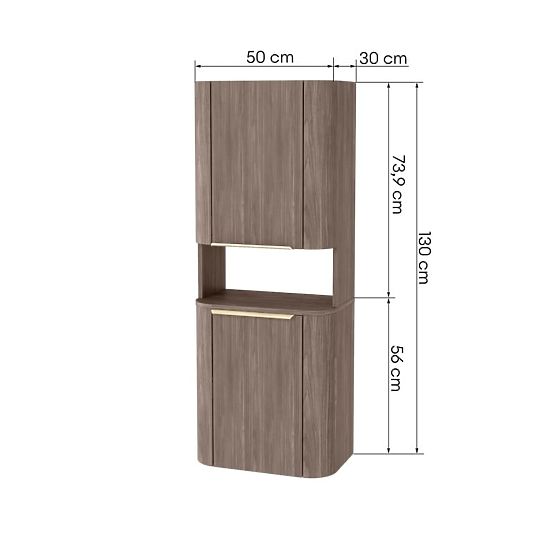 Badezimmerschrank, Bassa Säule Walnuss Lincoln, goldene Griffe, abgerundet
