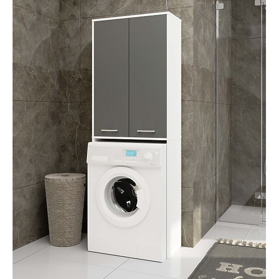 BADEZIMMERSCHRANK FIN 180 SÄULE WASCHMASCHINE VOLL 2D - WEISS / GRAU