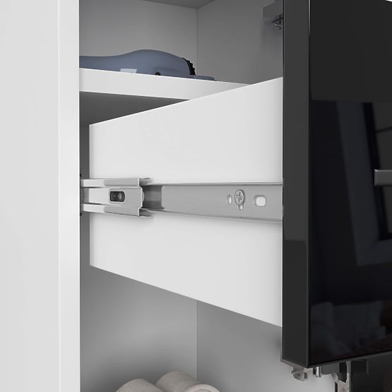 BADEZIMMERSCHRANK FIN HOCHSCHRANK 30 2D 1SZ 85cm SCHWARZ HOCHGLANZ