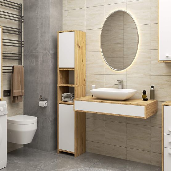 BADEZIMMERSCHRANK FIN SÄULE 30 2D 140cm ARTISAN / WEISS