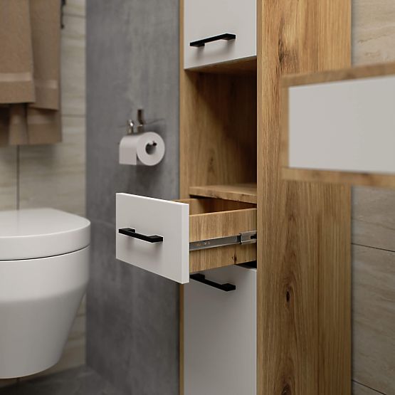 BADEZIMMERSCHRANK FIN SÄULE 30 2D 1SZ 1W 140cm PK ARTISAN / WEISS
