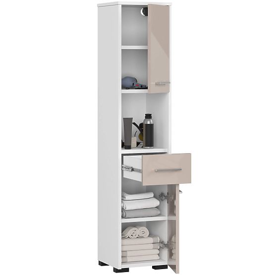 BADEZIMMERSCHRANK FIN SÄULE 30 2D 1SZ 1W 140cm PK CAPPUCCINO GLANZ