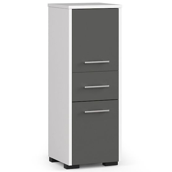 BADEZIMMERSCHRANK FIN SÄULE 30 2D 1SZ 85cm PK WEISS / GRAU