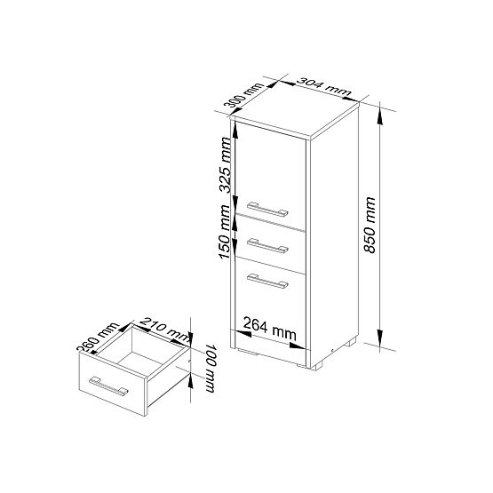 BADEZIMMERSCHRANK FIN SÄULE 30 2D 1SZ 85cm PK WEISS