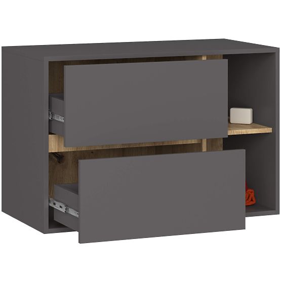 BADEZIMMERSCHRANK FÜR WASCHBECKEN VAMI W 90 cm 2 SCHUBLADEN GRAPHIT GRAU / EICHE ARTISAN