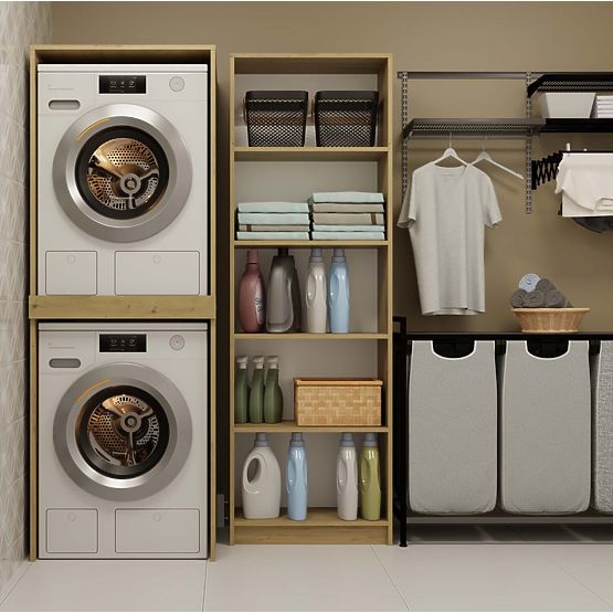 Badezimmerschrank für Waschmaschine und Trockner POLA TWIN Regal Säule EICHE ARTISAN