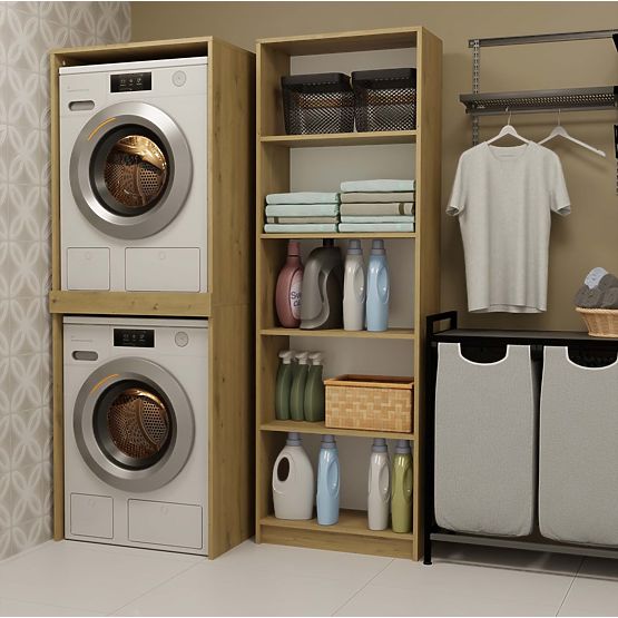 Badezimmerschrank für Waschmaschine und Trockner POLA TWIN Regal Säule EICHE ARTISAN