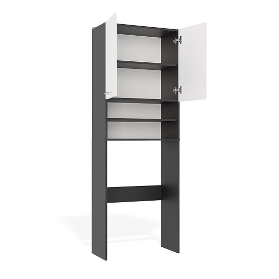 Badezimmerschrank über der Waschmaschine POLA DK ANTHRAZIT WEISS Regal Säule 180X64X30