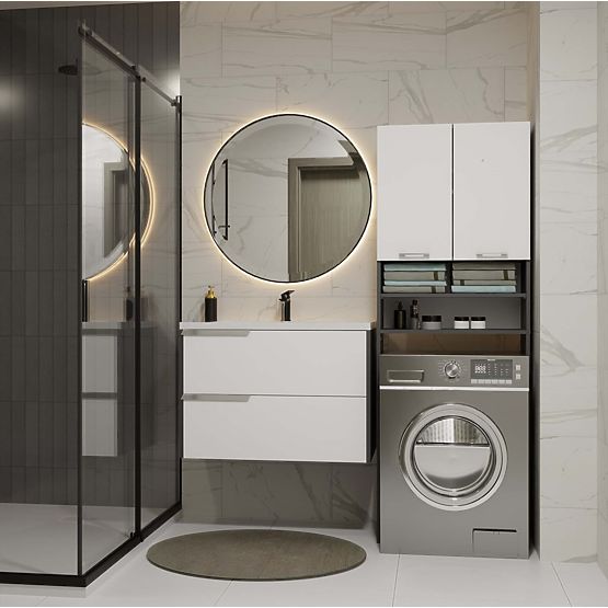 Badezimmerschrank über der Waschmaschine POLA DK ANTHRAZIT WEISS Regal Säule 180X64X30