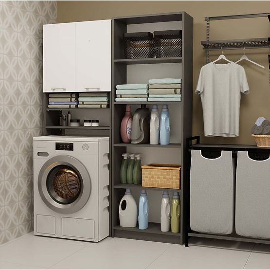 Badezimmerschrank über der Waschmaschine POLA DK ANTHRAZIT WEISS Regal Säule 180X64X30