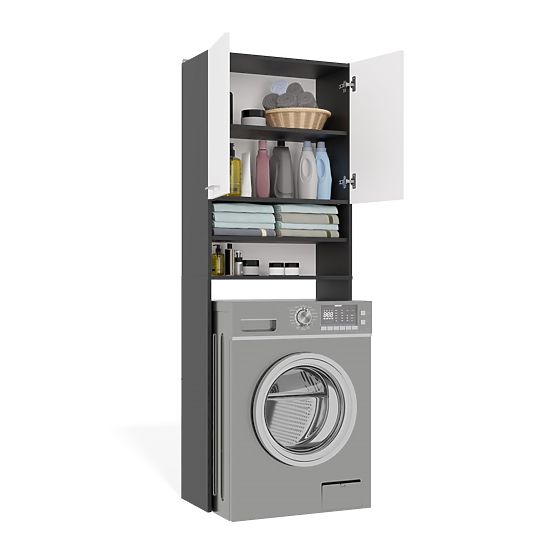 Badezimmerschrank über der Waschmaschine POLA DK ANTHRAZIT WEISS Regal Säule 180X64X30