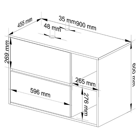 BADEZIMMERSCHRANK UNTER DEM WASCHBECKEN MIT LÖCHERN VAMI W90 UM 2SZ 2P EICHE ARTISAN / GRAPHITGRAU
