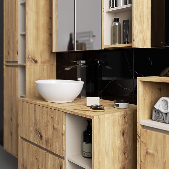 BADEZIMMERSCHRANK UNTER DEM WASCHBECKEN MIT LÖCHERN VAMI W90 UM 2SZ 2P EICHE ARTISAN / KASCHMIR