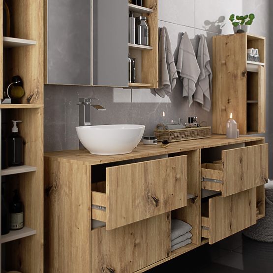 BADEZIMMERSCHRANK UNTER DEM WASCHBECKEN MIT LÖCHERN VAMI W90 UM 2SZ 2P EICHE ARTISAN / KASCHMIR