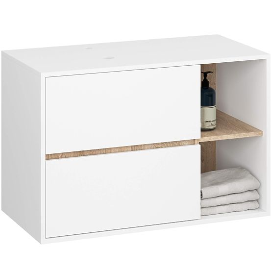 BADEZIMMERSCHRANK UNTER DEM WASCHBECKEN MIT ÖFFNUNGEN VAMI W90 UM 2SZ 2P WEISS / SONOMA EICHE