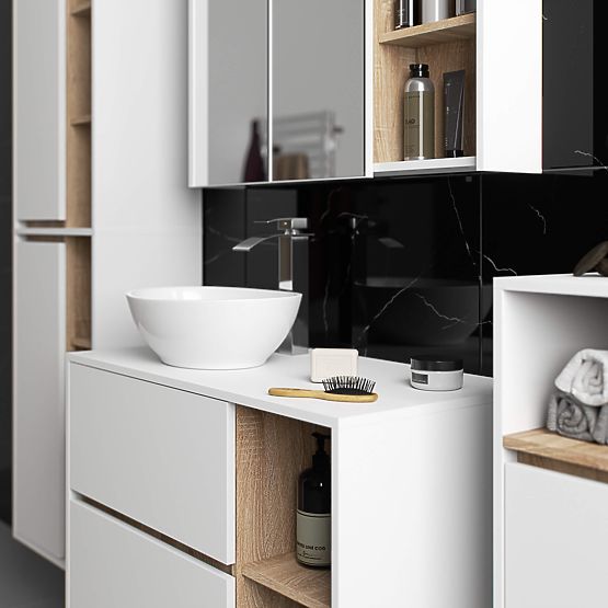 BADEZIMMERSCHRANK UNTER DEM WASCHBECKEN MIT ÖFFNUNGEN VAMI W90 UM 2SZ 2P WEISS / SONOMA EICHE