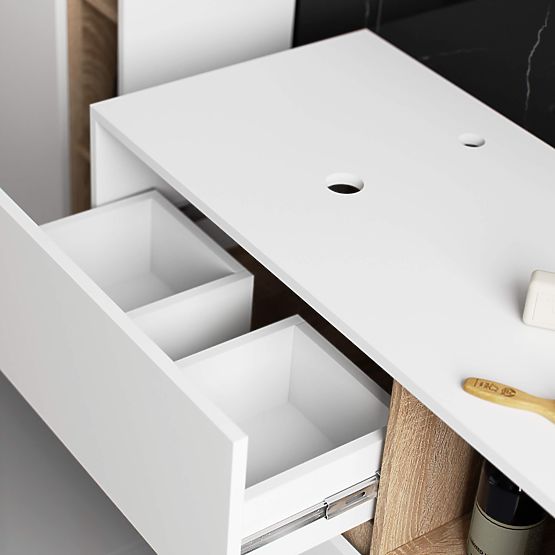 BADEZIMMERSCHRANK UNTER DEM WASCHBECKEN MIT ÖFFNUNGEN VAMI W90 UM 2SZ 2P WEISS / SONOMA EICHE