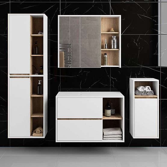 BADEZIMMERSCHRANK UNTER DEM WASCHBECKEN MIT ÖFFNUNGEN VAMI W90 UM 2SZ 2P WEISS / SONOMA EICHE