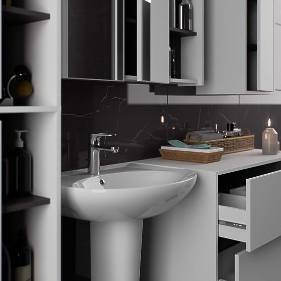 BADEZIMMERSCHRANK UNTER DEM WASCHBECKEN VAMI W90 2SZ 2P PK WEISS / GRAPHITGRAU