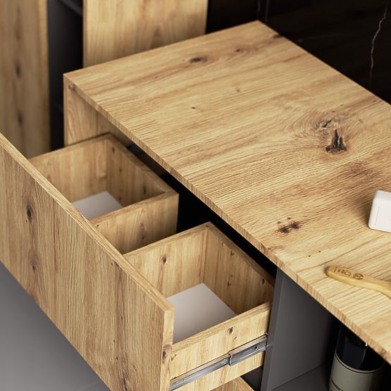 BADEZIMMERSCHRANK UNTER WASCHBECKEN VAMI W90 2SZ 2P PK EICHE ARTISAN / GRAFIT GRAU
