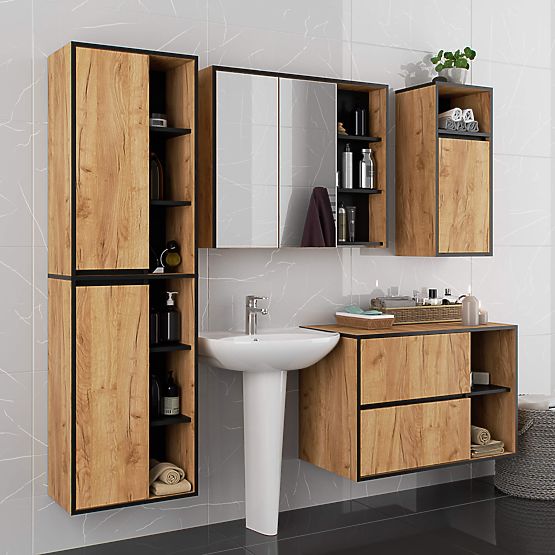 BADEZIMMERSCHRANK UNTER DEM WASCHBECKEN VAMI W90 2SZ 2P EICHE CRAFT / SCHWARZ