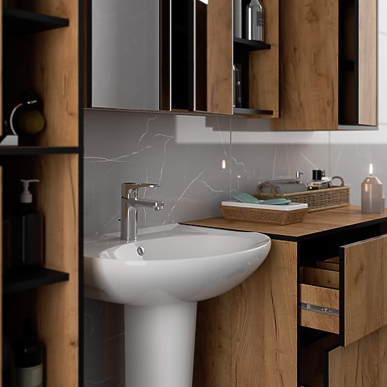 BADEZIMMERSCHRANK UNTER DEM WASCHBECKEN VAMI W90 2SZ 2P EICHE CRAFT / SCHWARZ