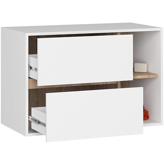BADEZIMMERSCHRANK UNTER WASCHBECKEN VAMI W90 2SZ 2P PK WEISS / EICHE SONOMA