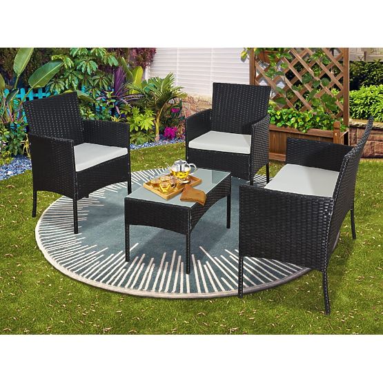 Balkon-Set aus Technorattan (Sofa + 2 x Sessel + Tisch) COMODO schwarz
