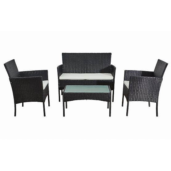 Balkon-Set aus Technorattan (Sofa + 2 x Sessel + Tisch) COMODO schwarz