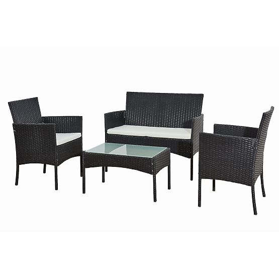 Balkon-Set aus Technorattan (Sofa + 2 x Sessel + Tisch) COMODO schwarz