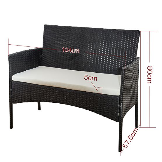 Balkon-Set aus Technorattan (Sofa + 2 x Sessel + Tisch) COMODO schwarz