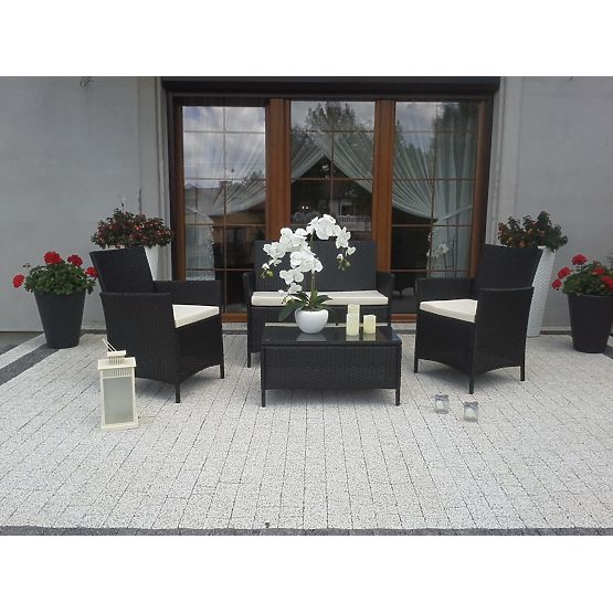 Balkon-Set aus Technorattan (Sofa + 2 x Sessel + Tisch) COMODO schwarz