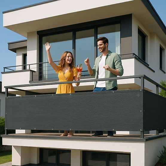 Balkonblende mit Beschlägen 100x500 cm Sichtschutznetz + Installationszubehör grau MultiGarden